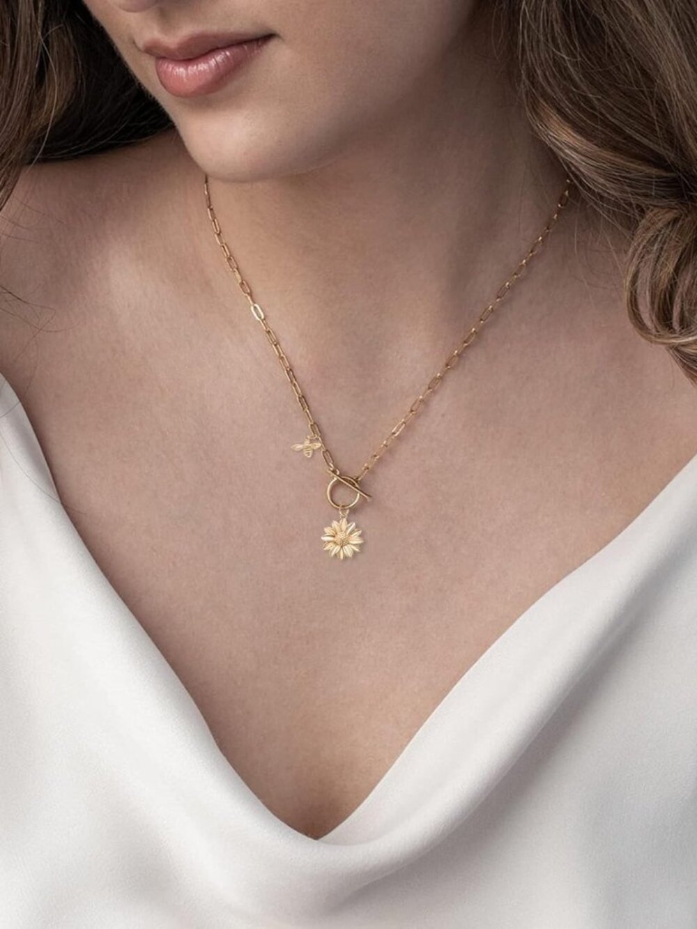 18K Gold Sun Moon Star Compass Pendant Necklace Chunky Toggle Paperclip Chain Ne - Picture 2 of 9